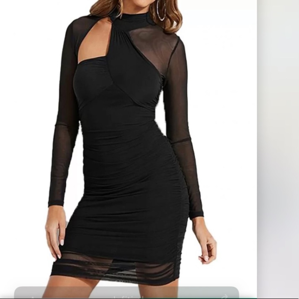 GUESS Black Long Sleeve Formal Dress with Ruching